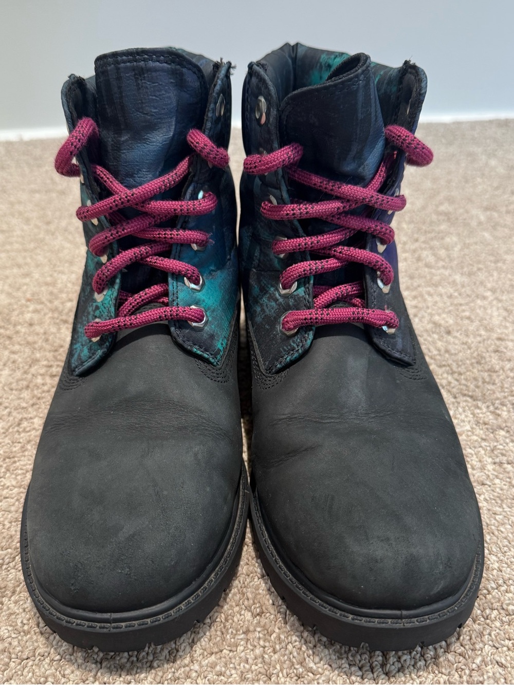 Used Timberland Heritage NL Sky 6 Inch WP Boots 'Black Nubuck with Print